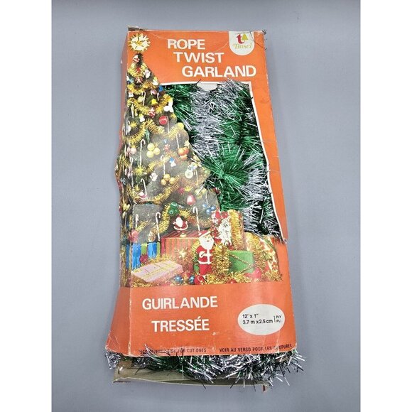 Vintage 30 ' x 2" Fireproof TINSEL GARLAND in Original Box made in Canada - Picture 1 of 7